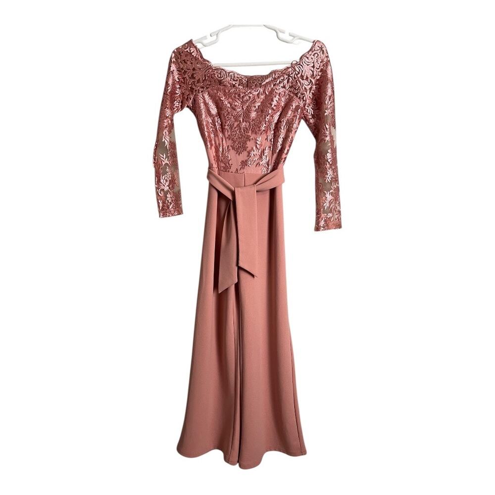 The Sang Belted Lace Trim Wide Leg Jumpsuit Pink Women's Size L Formal Feminine